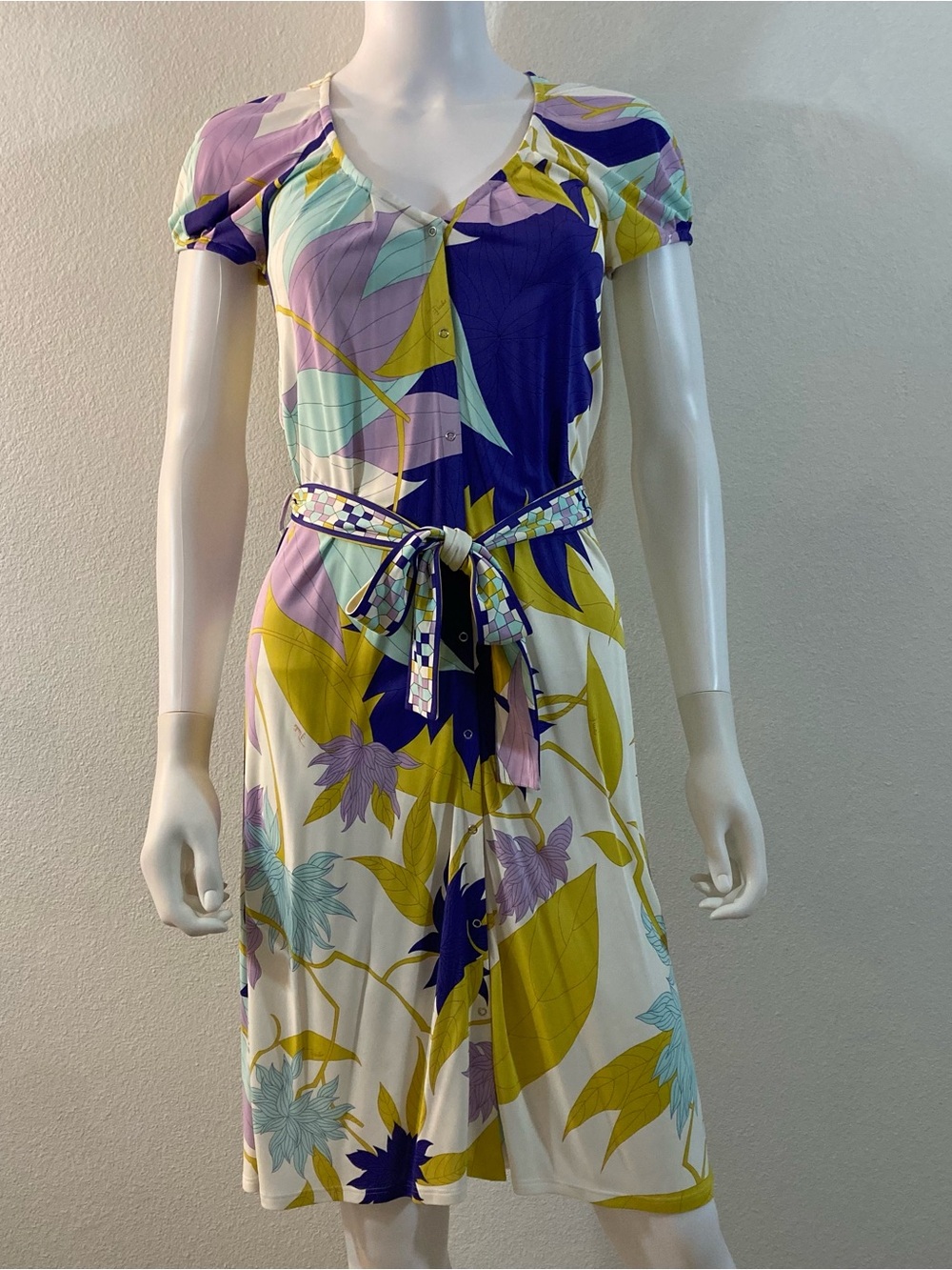 Pucci Women's Print Belted Dress Snap Front Size 4 Multicolor Made In Italy